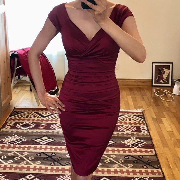 *NWT* Cranberry Pleated-Waist Cap-Sleeve Cocktail Dress - Made in Canada - XXS - Picture 3 of 16